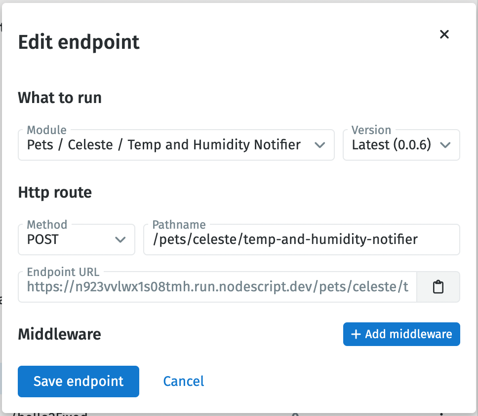 NodeScript endpoints edit page