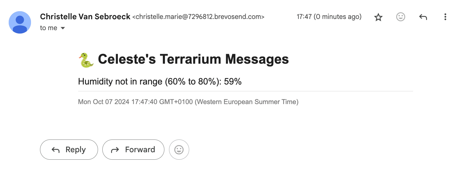 Email notifying about temperature and humidity