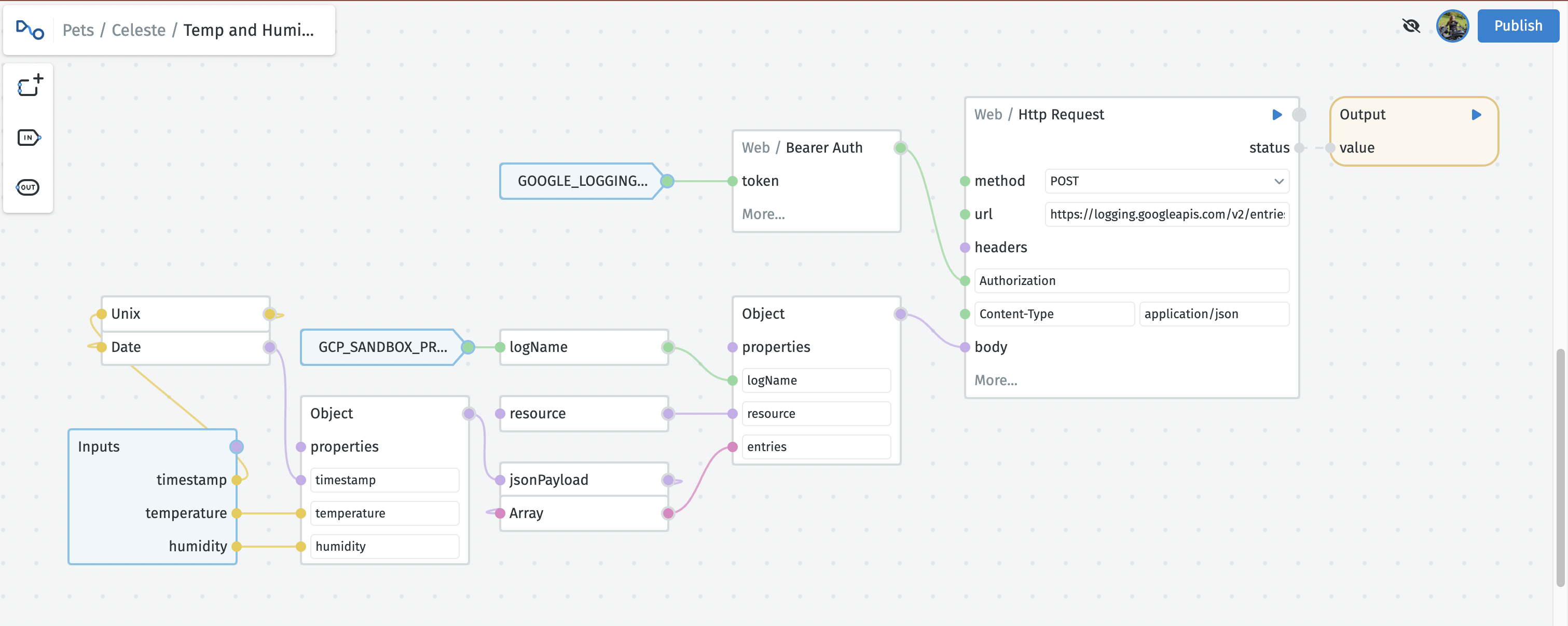 NodeScript graph for sending logs to Google Cloud Logs