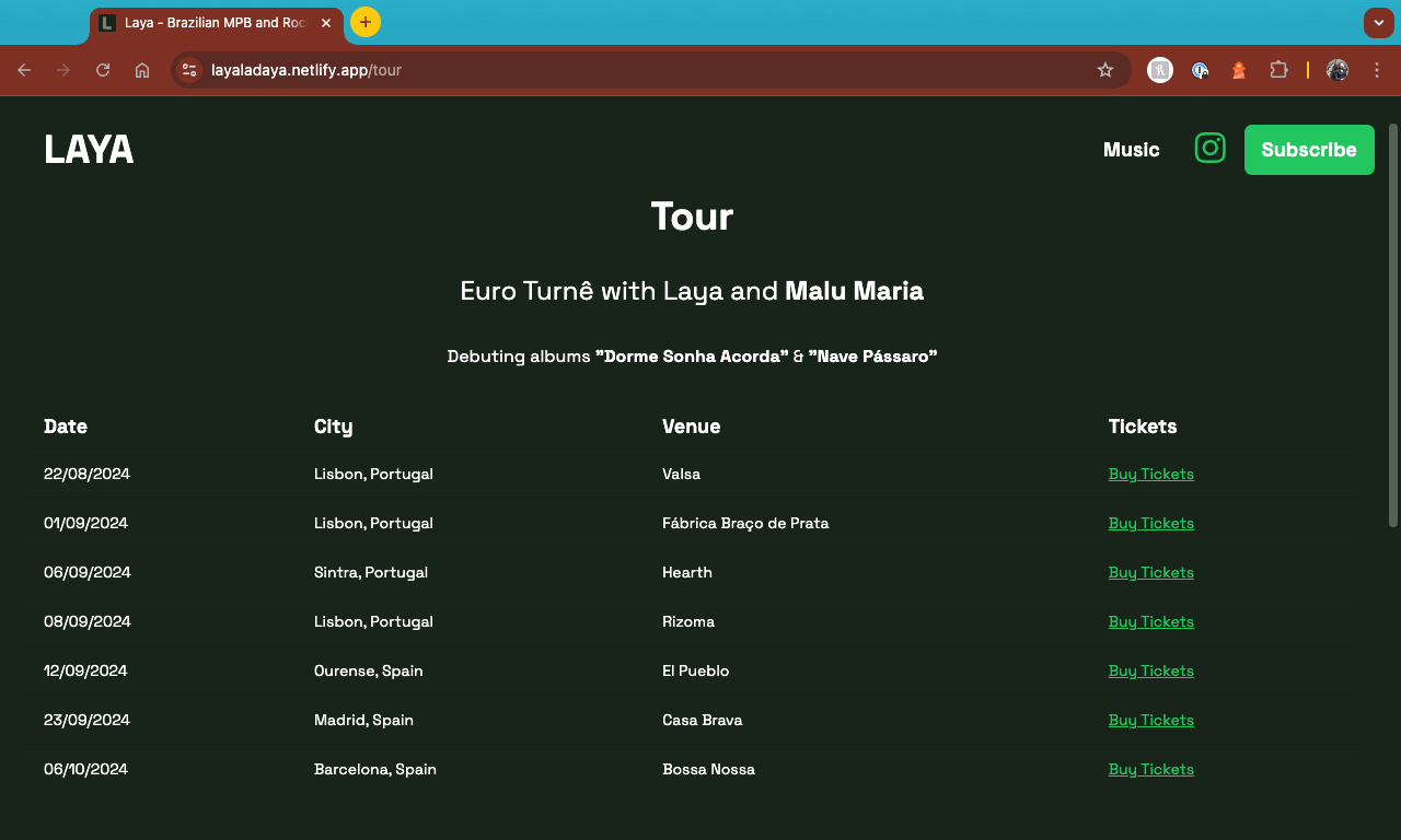 Laya's website tour page